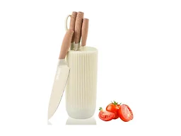 Knife Set, Wiztoynia 6-Piece Beige Kitchen Knife Set for Home, Anti-Rust Non-stick Stainless Steel Sharp Chef Knife Set with Universal Knife Block for Kitchen, Ergonomical Design (Beige)