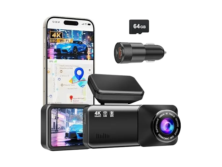 Estbuc 4K Dash Cam Front WiFi 64GB
