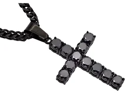 Blackjack Jewelry S-BJP193B Black Cubic Zirconia Cross Necklace Black 
