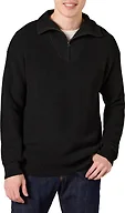 Amazon Essentials Men's Quarter-Zip Rib-Knit Relaxed-Fit Sweater, Black, Large
