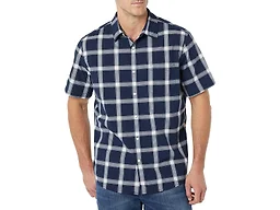 Amazon Essentials Men's Short-Sleeve Regular-Fit Stretch Poplin Shirt Shirt, -Navy/White, Buffalo Plaid, X-Small