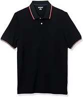 Amazon Essentials Men's Short Sleeve Slim-Fit Cotton Pique Polo Shirt, Breathable Collared, Black/White and Red Tipped, XX-Large