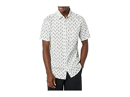 Amazon Essentials Men's Short Sleeve Button Down Shirt, Stretch Cotton, Blue Peach Plaid, Available in Big & Tall, Light Blue, Bird Print, Medium