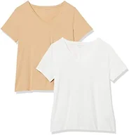 Amazon Essentials Women's Plus Size Short-Sleeve V-Neck T-Shirt, Pack of 2, White/Light Camel, 6X