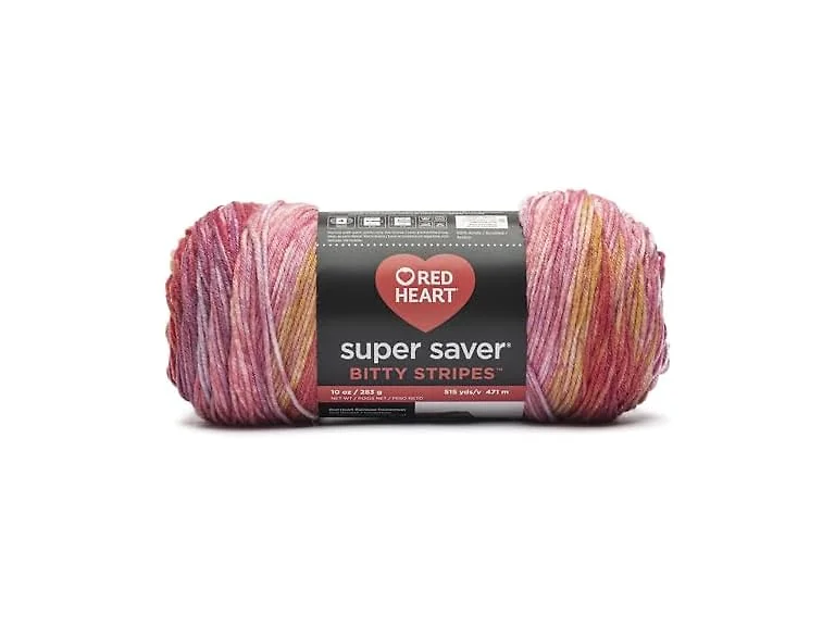 Red Heart Super Saver Bitty Stripes- Pink Lemonade