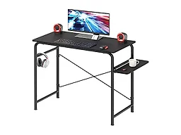 SHW Small Gaming Home Office Computer Desk with Shelf, Black