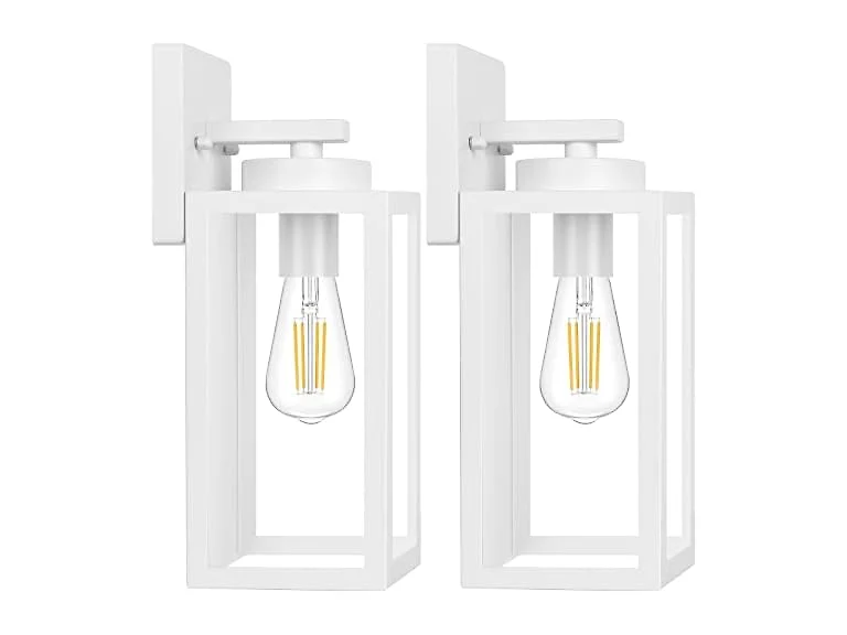 BesLowe White Exterior Wall Lanterns 2 Pack
