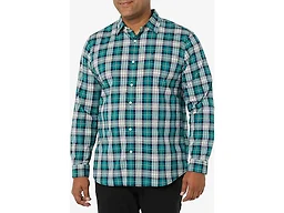 Amazon Essentials Men's Long-Sleeve Slim-Fit Stretch Poplin Shirt Shirt, Teal/White, Plaid, X-Large