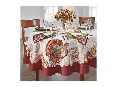 Turkey Bordered Fall Tablecloth 70" W x 70" L Round