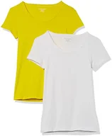 Amazon Essentials Women's Slim-Fit Cap-Sleeve Scoop Neck T-Shirt, Pack of 2, White/Lemon Yellow, Medium