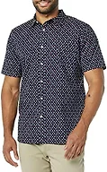 Amazon Essentials Men's Slim-Fit Short-Sleeve Poplin Shirt, Navy Roses, Medium