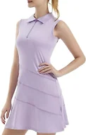 FKEEP Women's Tennis Golf Dresses Zipper V-Neck Sport Activewear with Shorts and Pocket Workout Athletic (Light Purple, M)