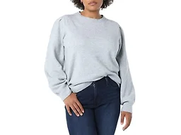 Amazon Essentials Women's Soft Touch Long Sleeve Pleated Shoulder Crewneck Sweater, Grey Heather, Small