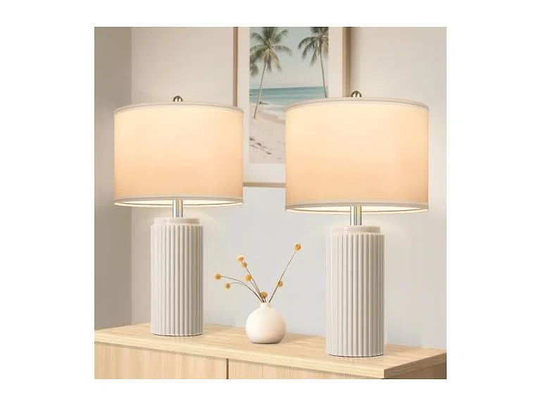TOBUSA Beige 23.5" Modern Ceramic Table Lamps Set of 2
