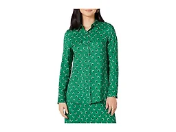 Amazon Essentials Women's Georgette Long Sleeve Relaxed-Fit Business Casual Office Work Shirt with Pockets, Green White Floral, X-Small