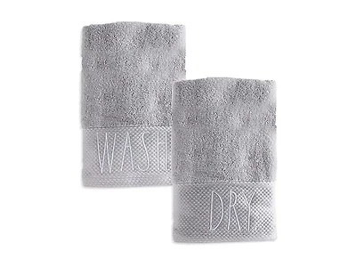 Rae Dunn Hand Towels, Wash/Dry, 16"x28"