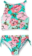 Kanu Surf Girls, Daisy UPF 50 Beach Sport Halter Tankini 2-piece Swimsuit, Flower Power Pink/Green, 8