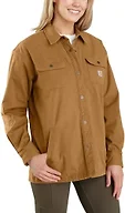 Carhartt Women's Rugged Flex Loose Fit Canvas Fleece-Lined Shirt Jac, Carhartt Brown, 1X