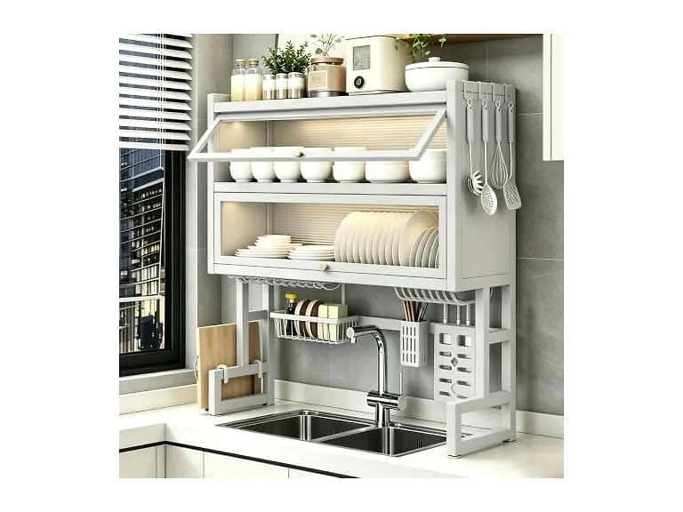 White Over The Sink Dish Drying Rack 37.4"