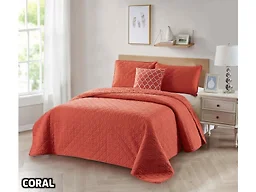 Bibb Home 2018 Coral 4-Pc Solid Quilt Set Full/Queen