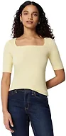 Amazon Essentials Women's Slim Fit Half Sleeve Square Neck Cotton Modal T-Shirt, Pastel Yellow, XX-Large