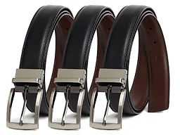 Giorgio Brutini CB-GB-3-PK-STRETCH-M M (32-36) Giorgio Brutini Stretch Reversible Belt (3-Pack) - Black/Chocolate Brown Reversible with Silver Buckle