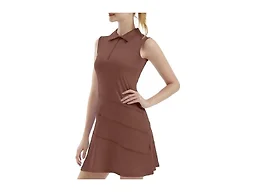 FKEEP Women's Tennis Golf Dresses Zipper V-Neck Sport Activewear with Shorts and Pocket Workout Athletic (Brown, XS)