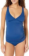 Amazon Essentials Women's Maternity Ruched V-Neck Swimsuit with Adjustable Straps, Deep Blue, Large