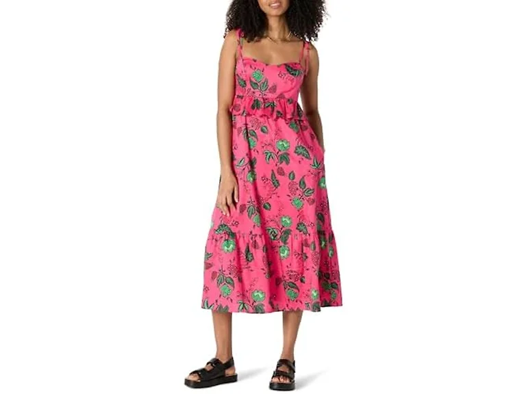 Amazon Women (M) Dress Hot Pink Red Leafy Floral