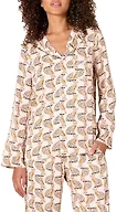 Amazon Essentials Women's Regular-Fit Long-Sleeve Satin Sleep Shirt Only (Pants Sold Separately), Pale Pink Blush Leopard, Small