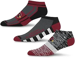 For Bare Feet NFL ARIZONA CARDINALS Stripe Stack 3 Pack Ankle Sock Team Colors Large