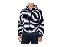 Amazon Essentials Men's Patterned Full-Zip Hooded Fleece Sweatshirt, Navy Stripe, X-Small