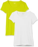 Amazon Essentials Women's Slim-Fit Cap-Sleeve Scoop Neck T-Shirt, Pack of 2, White/Lime Green, X-Large