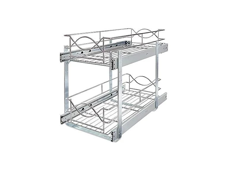  D Double-Tier Wire Pull Out Kitchen and Bath Storage Basket 