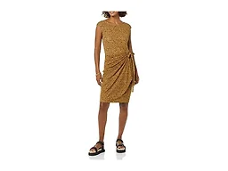 Amazon Essentials Women's Cap Sleeve Boat-Neck Faux Wrap Pleated Matte Jersey Dress, Dark Camel Leopard, XX-Large