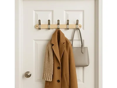 Wall Mounted Wood & Metal Hook Coat Rack