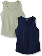 Amazon Essentials Women's Regular-Fit 100% Cotton Sleeveless Tank Top, Pack of 2, Navy/Sage Green, XX-Small