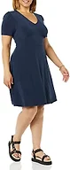 Amazon Essentials Women's Short Sleeve V-Neck Gathered Flattering Fit and Flare Dress, Navy, XX-Large