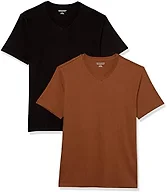 Amazon Essentials Men's Cotton Short-Sleeve V-Neck T-Shirts, Pack of 2, Black/Brown, Small