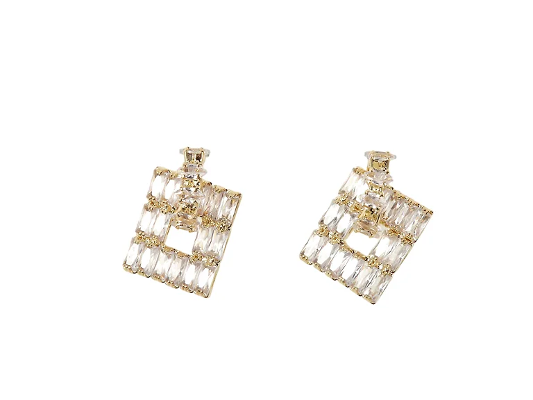 18K Gold Open Frame CZ Stud Earrings