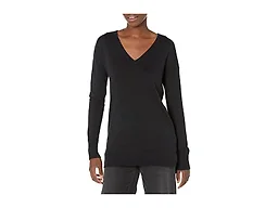 Amazon Essentials Women's Lightweight V-Neck Tunic Sweater, Long Sleeve, Ribbed (Available in Plus Size), Black, Small