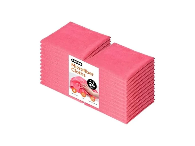 Superio Pink Microfiber Cleaning Cloth for Cars, Kitchen, Bathroom 16x16 Miracle Cloth, Lint Free Rags for Cleaning House, Washable Reusable, No Detergents Needed, Scratch & Streak Free, 24 Pack