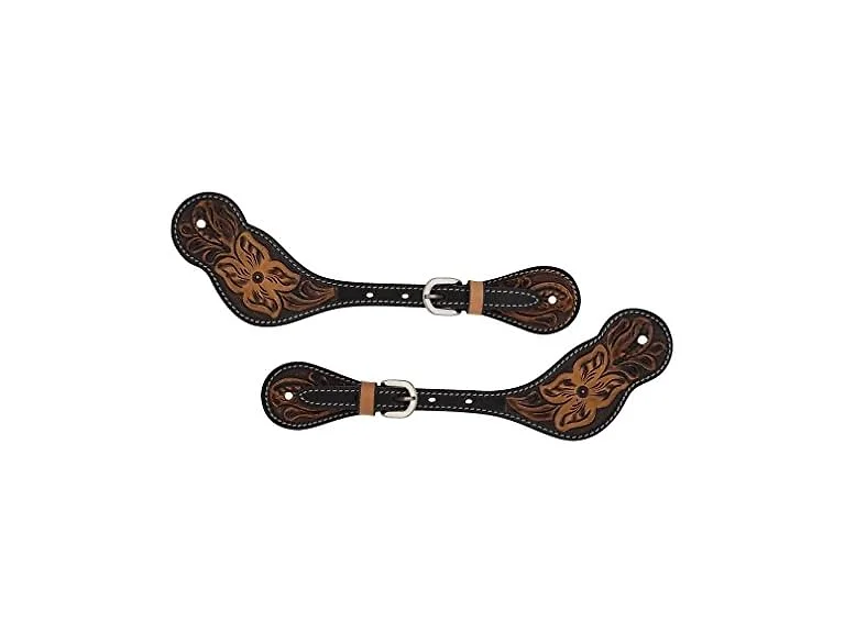 Turquoise Cross 45-0400 Men's Floral Tooled Spur Straps, Light Oiled