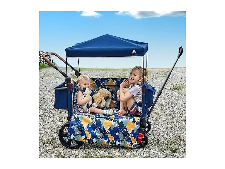EVER ADVANCED Blue Side-Unzip Stroller Wagon for 2 Kids