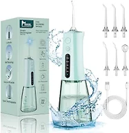 MOCEL Water Dental Flosser, Cordless Portable Oral Irrigator with OLED Display, 300ml Water Tank, 5 Cleaning Modes, 6 Jet Tips, IPX7 Waterproof Rechargeable Teeth Cleaner for Travel, Braces Green