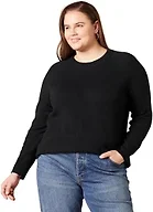 Amazon Essentials Women's Regular-Fit Soft Touch Long-Sleeve Crewneck Sweater, Black, Small