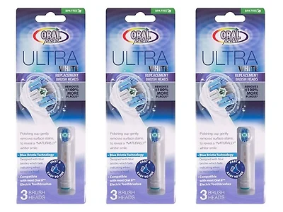 3-Pk Ultra White Brush Heads 3 Ct, Compatible w/Oral-B
