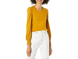 Amazon Essentials Women's Long-Sleeve Crewneck Smocked Cuff T-Shirt, Tobacco Brown, Medium