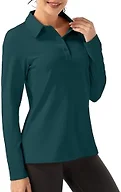 FKEEP Women Long Sleeve Polo Shirt Golf Sport Top Athletic Sportswear Tennis Activewear (Turquoise, S)