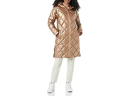 Amazon Essentials Women's Puffer Jacket, Heavyweight Diamond Quilted Knee Length Winter Coat, Metallic Taupe, X-Small